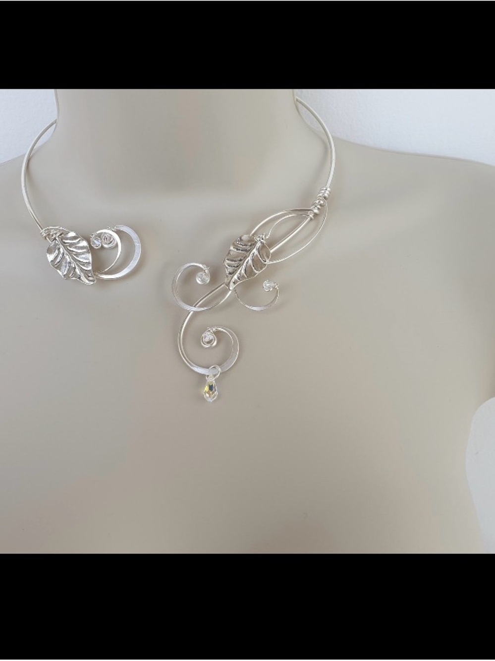 NIB 925 Silver Plaited Leaf Open Necklace/bridal Choker- Elven Necklace Unworn - Picture 4 of 5